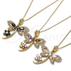 Collares con Dije 04.283.0014.2.20 Oro Laminado, Diseño de Libélula y Flor, con Multicolor Zirconia Cubica, Pulido, Tono Dorado (02 MM Thickness, 20 Inches Length)