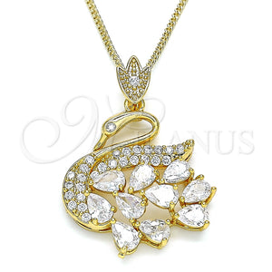 Collares con Dije 04.283.0016.20 Oro Laminado, Diseño de Cisne, con Blanca Zirconia Cubica, Pulido, Tono Dorado (02 MM Thickness, 20 Inches Length)
