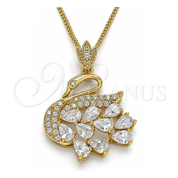 Collares con Dije 04.283.0016.20 Oro Laminado, Diseño de Cisne, con Blanca Zirconia Cubica, Pulido, Tono Dorado (02 MM Thickness, 20 Inches Length)