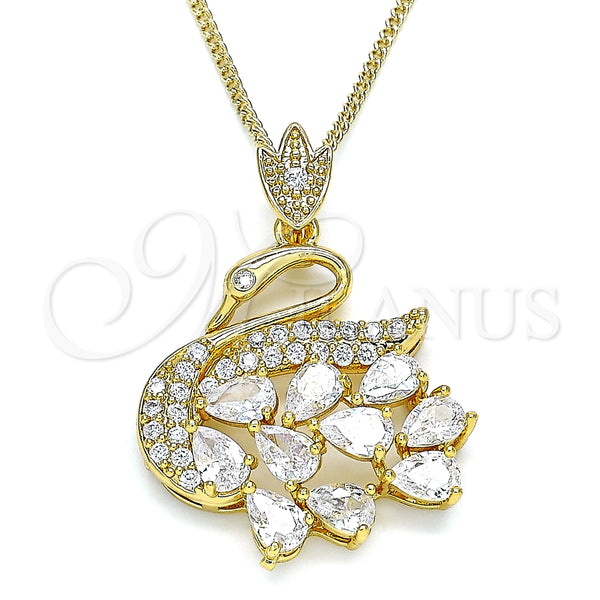 Collares con Dije 04.283.0016.20 Oro Laminado, Diseño de Cisne, con Blanca Zirconia Cubica, Pulido, Tono Dorado (02 MM Thickness, 20 Inches Length)