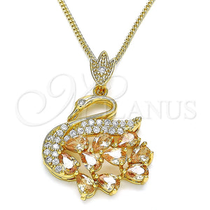 Collares con Dije 04.283.0016.1.20 Oro Laminado, Diseño de Cisne, con Champan and Blanca Zirconia Cubica, Pulido, Tono Dorado (02 MM Thickness, 20 Inches Length)