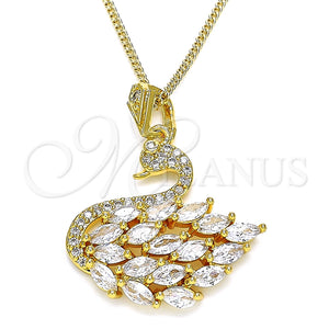 Collares con Dije 04.283.0017.20 Oro Laminado, Diseño de Cisne, con Blanca Zirconia Cubica, Pulido, Tono Dorado (02 MM Thickness, 20 Inches Length)