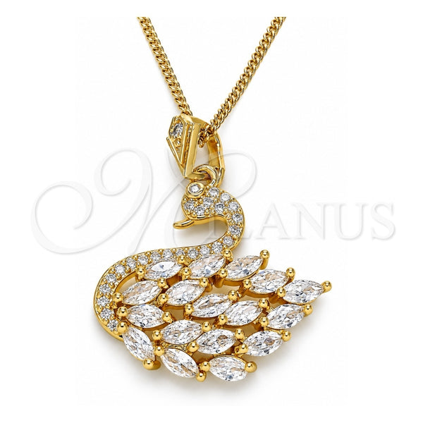 Collares con Dije 04.283.0017.20 Oro Laminado, Diseño de Cisne, con Zirconia Cubica Blanca, Pulido, Tono Dorado (Grosor 02 MM, 20 Pulgadas de Largo)