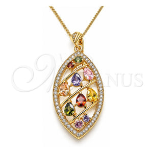 Collares con Dije 04.283.0020.20 Oro Laminado, Diseño de Oja y Gota, con Zirconia Cubica Multicolor, Pulido, Tono Dorado (Grosor 02 MM, 20 Pulgadas de Largo)