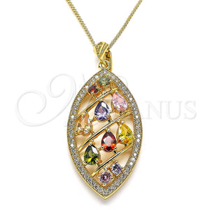 Collares con Dije 04.283.0020.20 Oro Laminado, Diseño de Oja y Gota, con Multicolor Zirconia Cubica, Pulido, Tono Dorado (02 MM Thickness, 20 Inches Length)