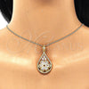 Collares con Dije 04.283.0021.20 Oro Laminado, Diseño de Gota y Flor, con Blanca Zirconia Cubica, Pulido, Tono Dorado (02 MM Thickness, 20 Inches Length)