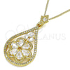 Collares con Dije 04.283.0021.20 Oro Laminado, Diseño de Gota y Flor, con Blanca Zirconia Cubica, Pulido, Tono Dorado (02 MM Thickness, 20 Inches Length)