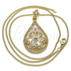 Collares con Dije 04.283.0021.20 Oro Laminado, Diseño de Gota y Flor, con Blanca Zirconia Cubica, Pulido, Tono Dorado (02 MM Thickness, 20 Inches Length)