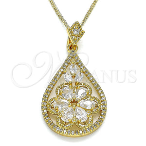 Collares con Dije 04.283.0021.20 Oro Laminado, Diseño de Gota y Flor, con Blanca Zirconia Cubica, Pulido, Tono Dorado (02 MM Thickness, 20 Inches Length)