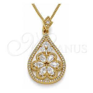 Collares con Dije 04.283.0021.20 Oro Laminado, Diseño de Gota y Flor, con Blanca Zirconia Cubica, Pulido, Tono Dorado (02 MM Thickness, 20 Inches Length)