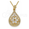Collares con Dije 04.283.0021.20 Oro Laminado, Diseño de Gota y Flor, con Blanca Zirconia Cubica, Pulido, Tono Dorado (02 MM Thickness, 20 Inches Length)