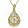 Collares con Dije 04.283.0021.20 Oro Laminado, Diseño de Gota y Flor, con Blanca Zirconia Cubica, Pulido, Tono Dorado (02 MM Thickness, 20 Inches Length)