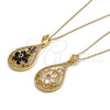 Collares con Dije 04.283.0021.20 Oro Laminado, Diseño de Gota y Flor, con Blanca Zirconia Cubica, Pulido, Tono Dorado (02 MM Thickness, 20 Inches Length)