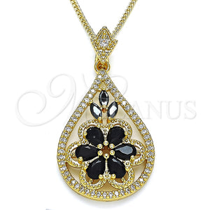 Collares con Dije 04.283.0021.1.20 Oro Laminado, Diseño de Gota y Flor, con Negro and Blanca Zirconia Cubica, Pulido, Tono Dorado (02 MM Thickness, 20 Inches Length)