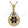 Collares con Dije 04.283.0021.1.20 Oro Laminado, Diseño de Gota y Flor, con Negro and Blanca Zirconia Cubica, Pulido, Tono Dorado (02 MM Thickness, 20 Inches Length)