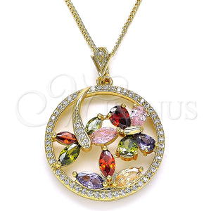 Collares con Dije 04.283.0022.1.20 Oro Laminado, Diseño de Mariposa y Libélula, con Multicolor Zirconia Cubica, Pulido, Tono Dorado (02 MM Thickness, 20 Inches Length)
