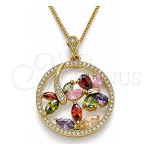 Collares con Dije 04.283.0022.1.20 Oro Laminado, Diseño de Mariposa y Libélula, con Multicolor Zirconia Cubica, Pulido, Tono Dorado (02 MM Thickness, 20 Inches Length)