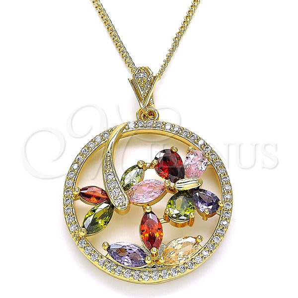 Collares con Dije 04.283.0022.1.20 Oro Laminado, Diseño de Mariposa y Libélula, con Multicolor Zirconia Cubica, Pulido, Tono Dorado (02 MM Thickness, 20 Inches Length)
