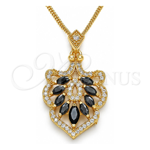 Collares con Dije 04.283.0024.20 Oro Laminado, Diseño de Oja, con Zirconia Cubica Negro y Blanca, Pulido, Tono Dorado (Grosor 02 MM, 20 Pulgadas de Largo)