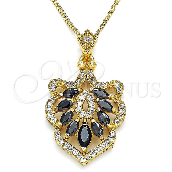 Collares con Dije 04.283.0024.20 Oro Laminado, Diseño de Oja, con Negro and Blanca Zirconia Cubica, Pulido, Tono Dorado (02 MM Thickness, 20 Inches Length)