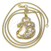 Collares con Dije 04.283.0003.1.20 Oro Laminado, Diseño de Pavo Real, con Blanca and Granate Zirconia Cubica, Pulido, Tono Dorado (02 MM Thickness, 20 Inches Length)