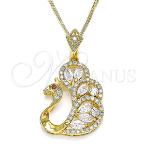 Collares con Dije 04.283.0003.1.20 Oro Laminado, Diseño de Pavo Real, con Blanca and Granate Zirconia Cubica, Pulido, Tono Dorado (02 MM Thickness, 20 Inches Length)