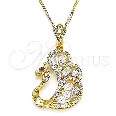 Collares con Dije 04.283.0003.1.20 Oro Laminado, Diseño de Pavo Real, con Blanca and Granate Zirconia Cubica, Pulido, Tono Dorado (02 MM Thickness, 20 Inches Length)