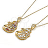 Collares con Dije 04.283.0003.1.20 Oro Laminado, Diseño de Pavo Real, con Blanca and Granate Zirconia Cubica, Pulido, Tono Dorado (02 MM Thickness, 20 Inches Length)