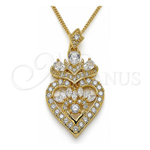 Collares con Dije 04.283.0026.20 Oro Laminado, Diseño de Corazón y Gota, con Blanca Zirconia Cubica, Pulido, Tono Dorado (02 MM Thickness, 20 Inches Length)