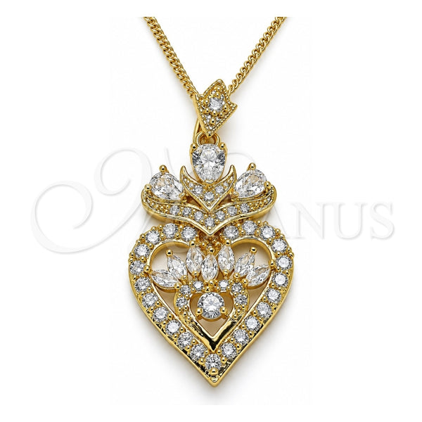 Collares con Dije 04.283.0026.20 Oro Laminado, Diseño de Corazón y Gota, con Blanca Zirconia Cubica, Pulido, Tono Dorado (02 MM Thickness, 20 Inches Length)