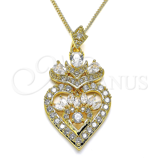 Collares con Dije 04.283.0026.20 Oro Laminado, Diseño de Corazón y Gota, con Blanca Zirconia Cubica, Pulido, Tono Dorado (02 MM Thickness, 20 Inches Length)