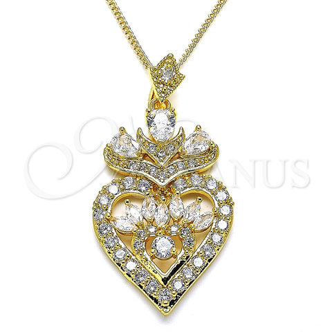 Collares con Dije 04.283.0026.20 Oro Laminado, Diseño de Corazón y Gota, con Blanca Zirconia Cubica, Pulido, Tono Dorado (02 MM Thickness, 20 Inches Length)