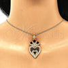 Collares con Dije 04.283.0026.1.20 Oro Laminado, Diseño de Corazón y Gota, con Negro and Blanca Zirconia Cubica, Pulido, Tono Dorado (02 MM Thickness, 20 Inches Length)