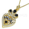 Collares con Dije 04.283.0026.1.20 Oro Laminado, Diseño de Corazón y Gota, con Negro and Blanca Zirconia Cubica, Pulido, Tono Dorado (02 MM Thickness, 20 Inches Length)