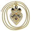 Collares con Dije 04.283.0026.1.20 Oro Laminado, Diseño de Corazón y Gota, con Negro and Blanca Zirconia Cubica, Pulido, Tono Dorado (02 MM Thickness, 20 Inches Length)