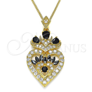 Collares con Dije 04.283.0026.1.20 Oro Laminado, Diseño de Corazón y Gota, con Negro and Blanca Zirconia Cubica, Pulido, Tono Dorado (02 MM Thickness, 20 Inches Length)