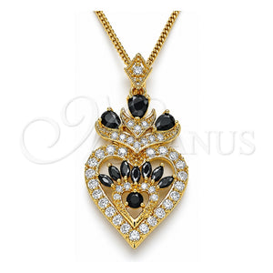 Collares con Dije 04.283.0026.1.20 Oro Laminado, Diseño de Corazón y Gota, con Zirconia Cubica Negro y Blanca, Pulido, Tono Dorado (Grosor 02 MM, 20 Pulgadas de Largo)