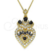 Collares con Dije 04.283.0026.1.20 Oro Laminado, Diseño de Corazón y Gota, con Negro and Blanca Zirconia Cubica, Pulido, Tono Dorado (02 MM Thickness, 20 Inches Length)