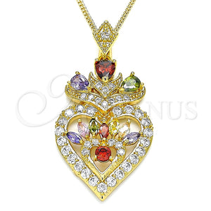Collares con Dije 04.283.0026.2.20 Oro Laminado, Diseño de Corazón y Gota, con Multicolor Zirconia Cubica, Pulido, Tono Dorado (02 MM Thickness, 20 Inches Length)