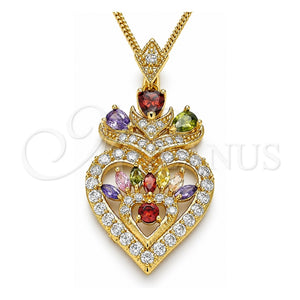 Collares con Dije 04.283.0026.2.20 Oro Laminado, Diseño de Corazón y Gota, con Multicolor Zirconia Cubica, Pulido, Tono Dorado (02 MM Thickness, 20 Inches Length)