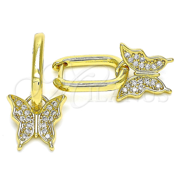 Arete Colgante 02.341.0041 Oro Laminado, Diseño de Mariposa, con Blanca Micro Pave, Pulido, Tono Dorado