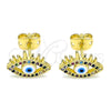 Arete Dormilona 02.341.0044 Oro Laminado, Diseño de Ojo Griego, con Multicolor Micro Pave, Esmaltado Blanco, Tono Dorado