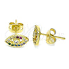 Arete Dormilona 02.341.0049 Oro Laminado, Diseño de Ojo Griego, con Blanca Zirconia Cubica and Multicolor Micro Pave, Pulido, Tono Dorado