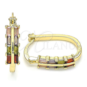 Argolla Pequeña 02.210.0351.1.15 Oro Laminado, Diseño de Baguette, con Multicolor Zirconia Cubica, Pulido, Tono Dorado