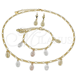 Collar, Pulsera y Dije 06.351.0002 Oro Laminado, Diseño de Guadalupe, Pulido, Tres Tonos