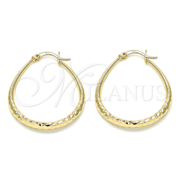 Argolla Mediana 02.170.0083.30 Oro Laminado, Diseño de Gota y Hueco, Diamantado, Tono Dorado