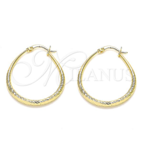 Argolla Mediana 02.170.0081.30 Oro Laminado, Diseño de Gota y Hueco, Diamantado, Tono Dorado