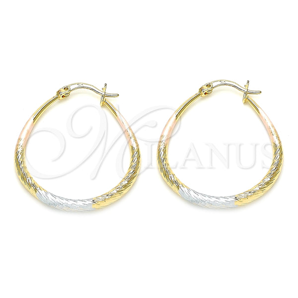 Argolla Mediana 02.170.0081.1.30 Oro Laminado, Diseño de Gota y Hueco, Diamantado, Tres Tonos