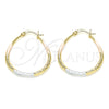 Argolla Mediana 02.170.0081.1.30 Oro Laminado, Diseño de Gota y Hueco, Diamantado, Tres Tonos