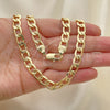Gargantilla Basica 04.213.0183.24 Oro Laminado, Diseño de Cubana Pave, Pulido, Tono Dorado (08 MM Thickness, 24 Inches Length)